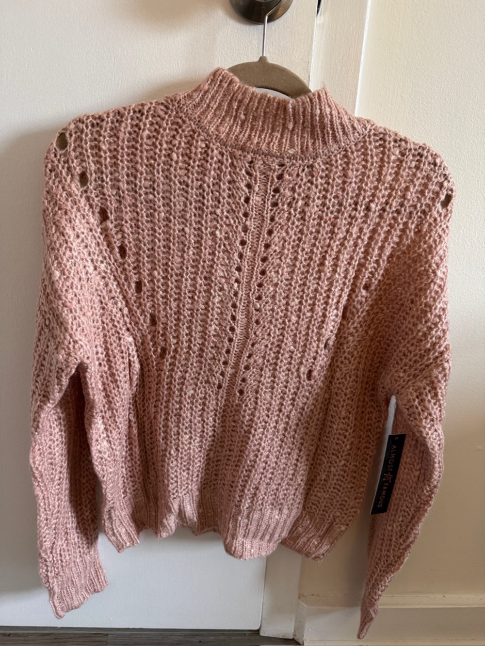 Forever 21 Dusty Rose Open-Knit Mock Neck Sweater
